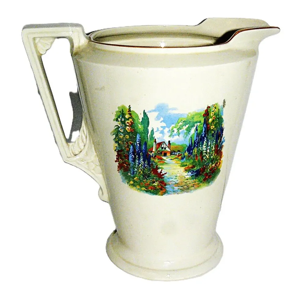 Vtg Burleigh Ware Staffordshire England Cottage Garden Ceramic Pitcher Jug 11-in
